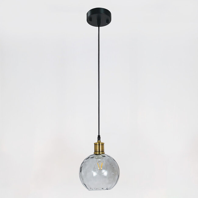1-light pendant lamp Lotte - smoked glass with bulge