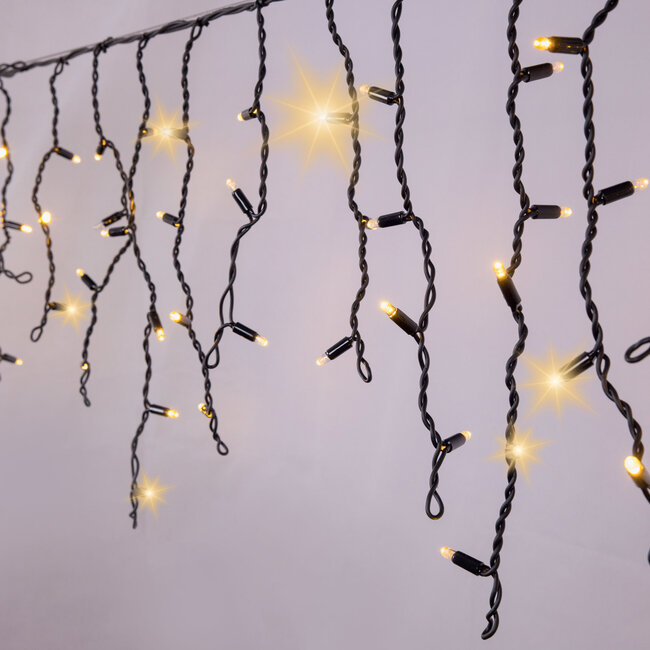 Connectable icicle lighting | from 3 meters | 114 LEDs | Warm white with twinkle | Black cable | Rubber