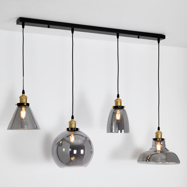 Industrial hanging lamp with smoked glass, 4-bulb - Kendall