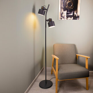 Black floor lamp with 2 adjustable spotlights - William