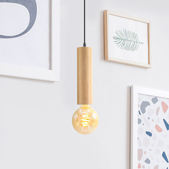 Wooden pendant light, 1-bulb - Toby