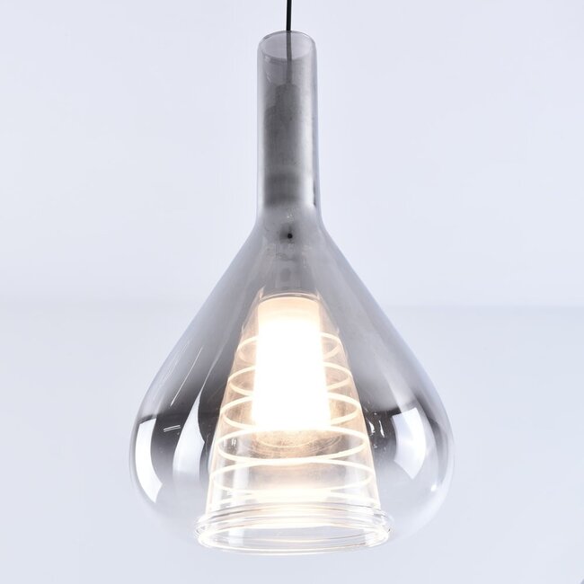 Designer pendant light with smoked glass, 3-step dim - Lieve