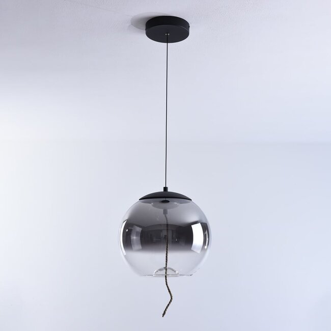 3-step dimmable pendant light Vajen - smoked glass with hemp rope