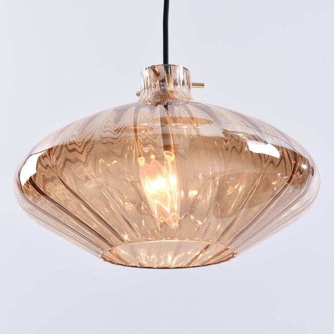Hanging lamp with amber and smoked glass, 5-bulb - Nisa