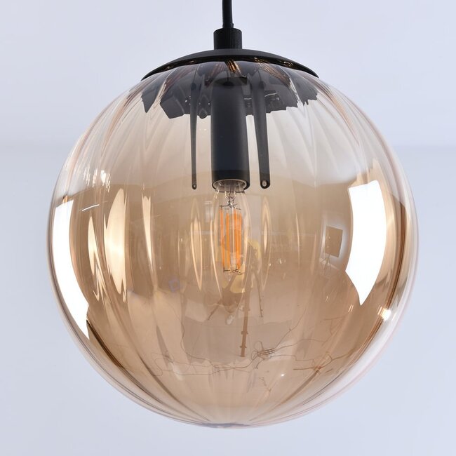 pendant light Maja - amber glass and black
