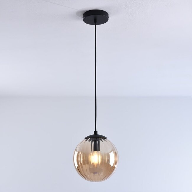 pendant light Maja - amber glass and black