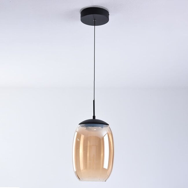 3-step dimmable pendant light Novi - amber glass and black