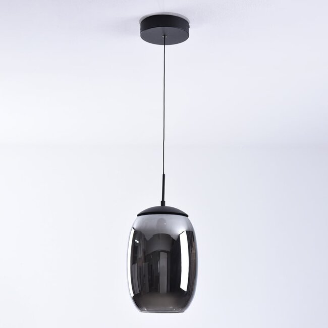 Black pendant light with smoked glass, 3-step dim - Nadine