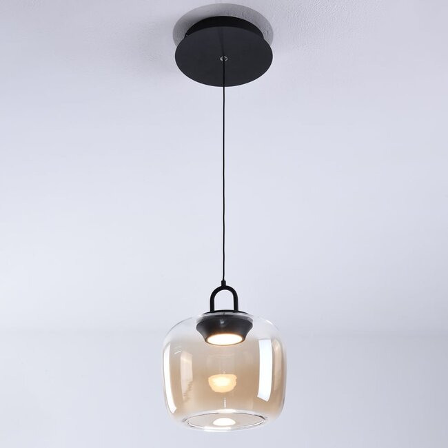 3-step dimmable pendant light Zahra - spherical amber glass
