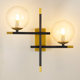 Black wall light with golden details, 2-bulb - Niya