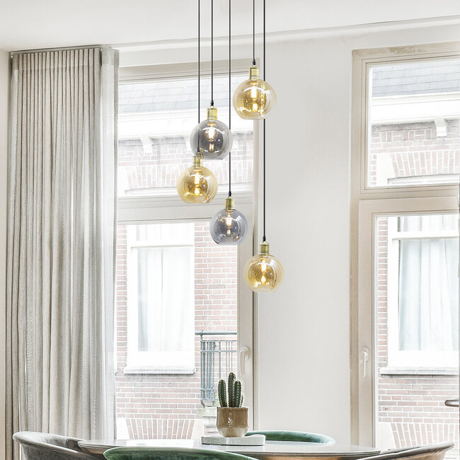 5-light pendant lamp with smoked and amber glass - Lyana
