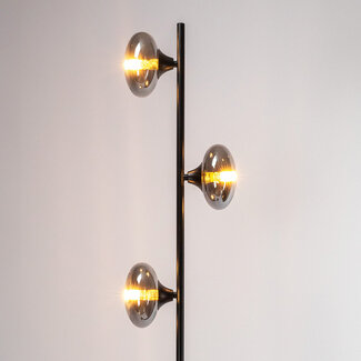 Black floor lamp with smoked glass, 3-bulb - Musta