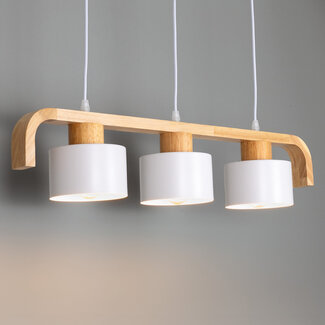 Wooden pendant light with 3 white lampshades - Rosie