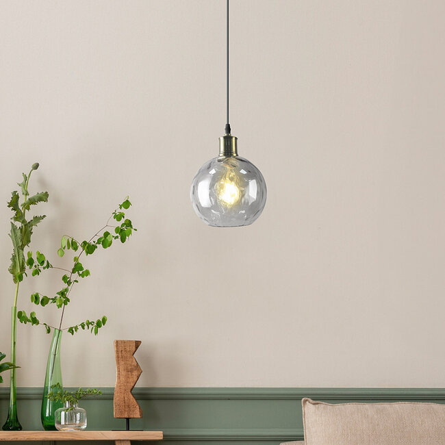 1-light pendant lamp Lotte - smoked glass with bulge
