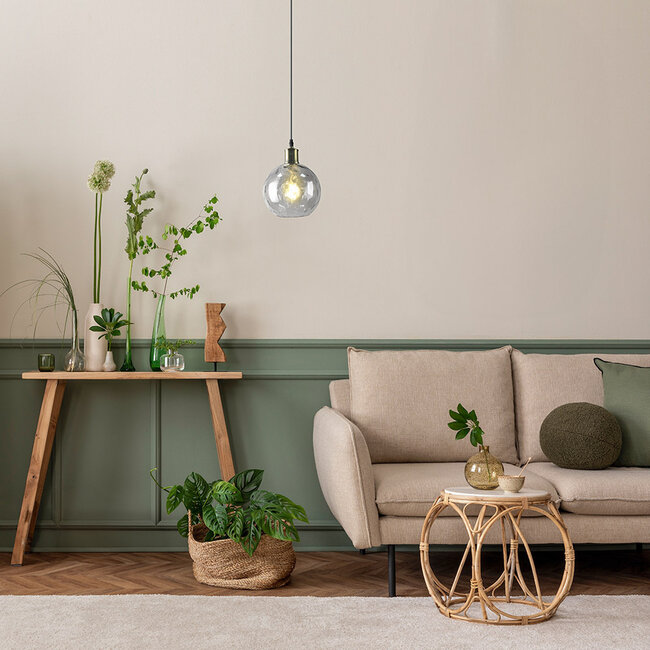 1-light pendant lamp Lotte - smoked glass with bulge