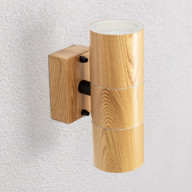 Contemporary elongated 2-light wall light Giorgia in wood effect