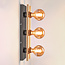 3-bulb black wall light, wood - Nolan