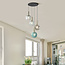 Cluster pendant light Kevin with wavy glass, blue/smoke 4-bulb