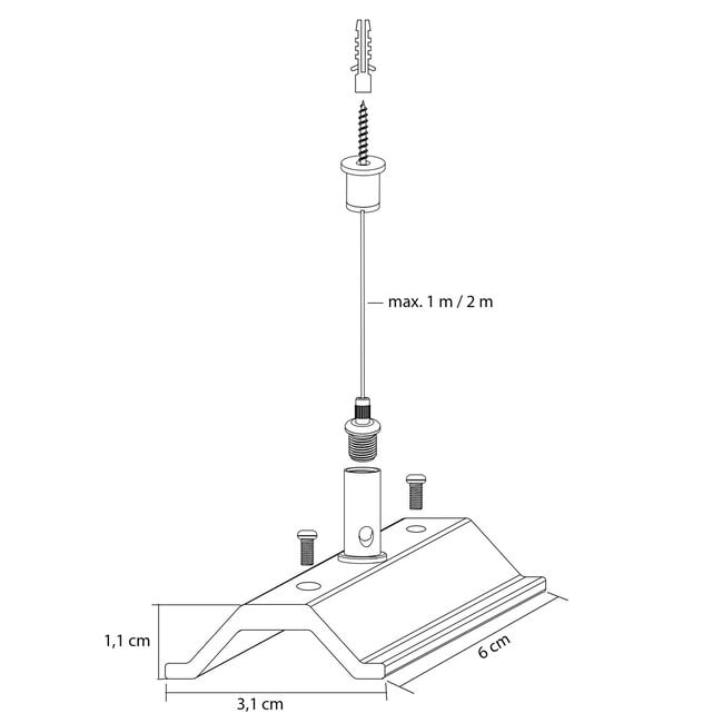 Steel cable suspension system for 1-phase track, white