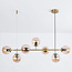 Gold pendant light with amber glass, 7-bulb - Hepta