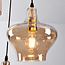 Glass pendant light, amber/black, 3-bulb - Trinidad