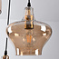 Glass pendant light, amber/black, 3-bulb - Trinidad