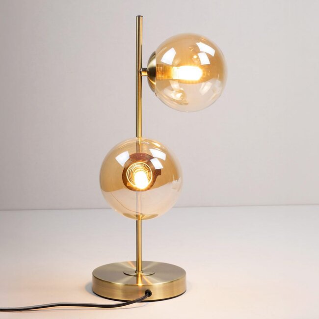 2-bulb table lamp Ethan - bronze with amber glass