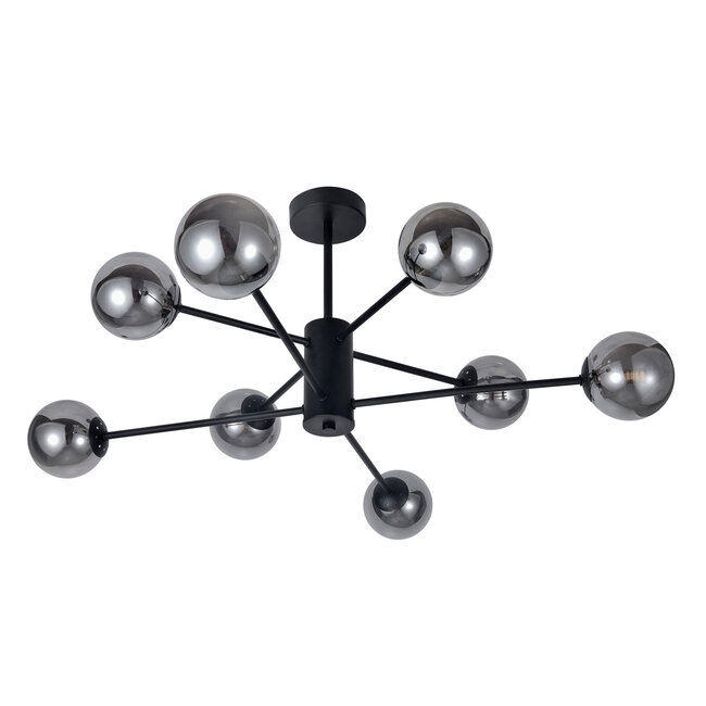 Designer black ceiling lamp with smoked glass - 8-light Idaho