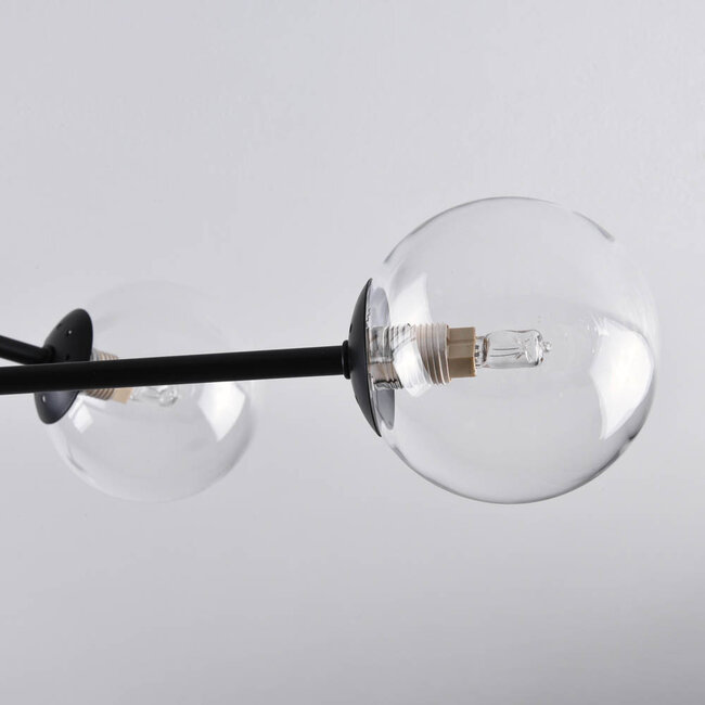 8-light ceiling light Idaho - black with clear glass globes