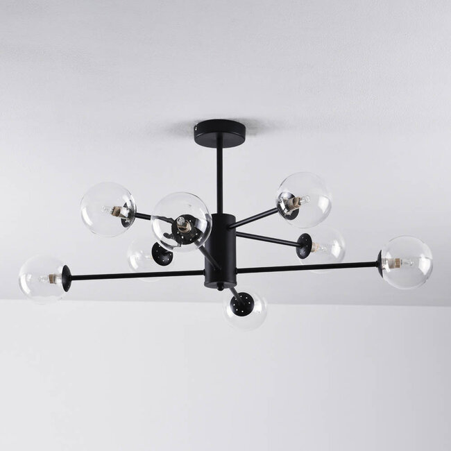 Designer lighting black ceiling lamp with transparent glass - 8-light Idaho