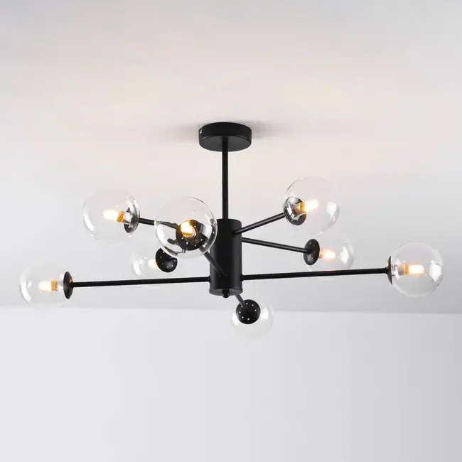 Designer lighting black ceiling lamp with transparent glass - 8-light Idaho