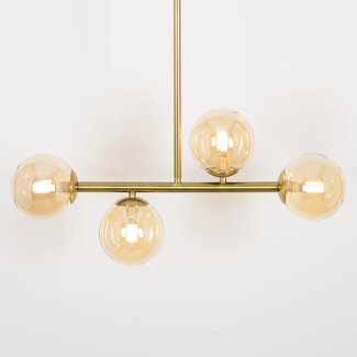 Pendant light Asun gold with amber glass, 4-bulb