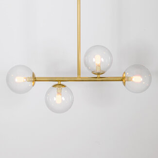 Pendant light Asun gold with transparent glass, 4-bulb