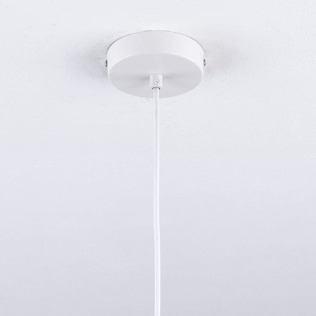 Round wooden pendant light Ikoma - open shade with curved slats