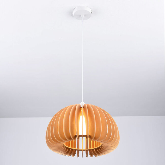 Round wood pendant light - Ikoma