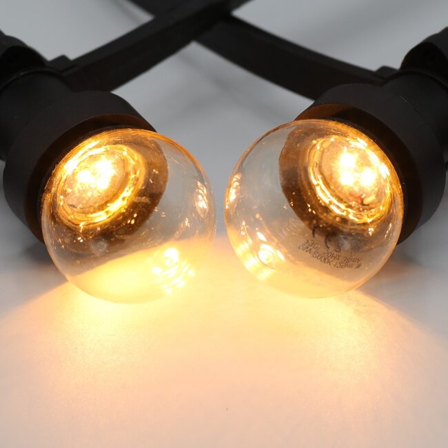 Dimmable festoon lights with recessed LED filament bulbs, 5m-100m sets