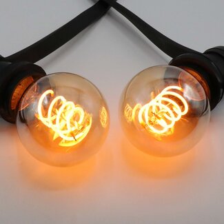 Set of festoon lights with 4W DNA spiral filament bulbs in amber glass: dimmable option