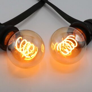Set of festoon lights with 5W DNA spiral filament bulbs in amber glass: dimmable option