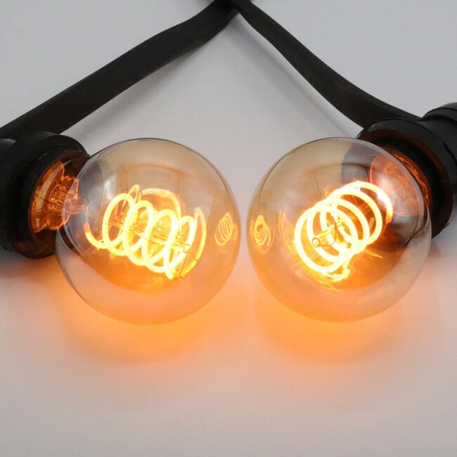 Set of dimmable festoon lights with 5W XL spiral filament bulbs, 1800K, amber glass Ø95