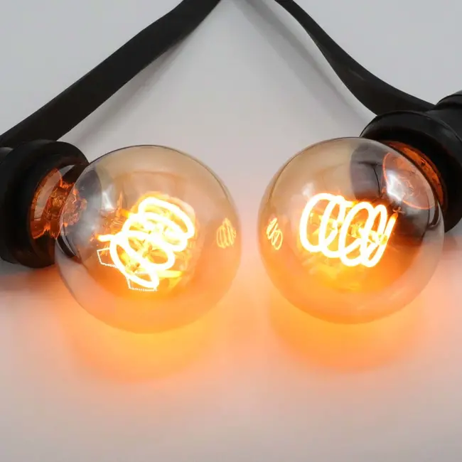 Set of festoon lights with 5-watt horizontal spiral filament bulbs and amber glass: option dimmable