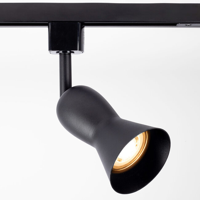 Single circuit track lighting system with black spotlights - Elle