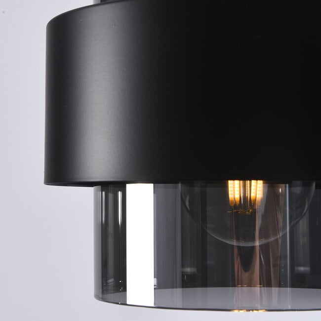 3-light pendant light Fynna - smoked glass and black tiered