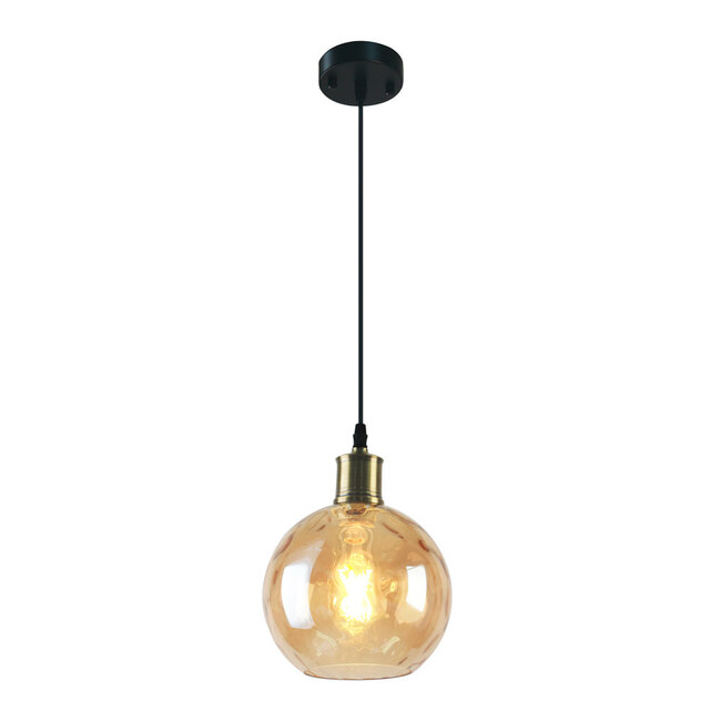 1-light pendant light Verona - domed round amber glass