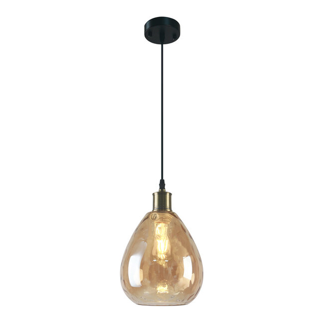 1-light pendant light Verona - domed round amber glass