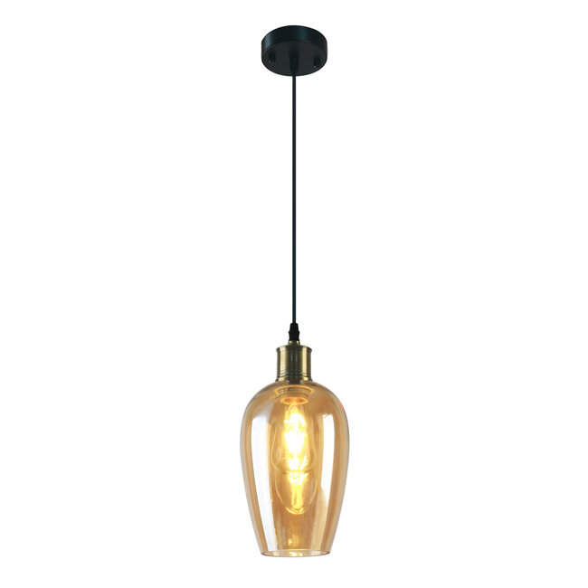 1-light pendant light Verona - domed round amber glass
