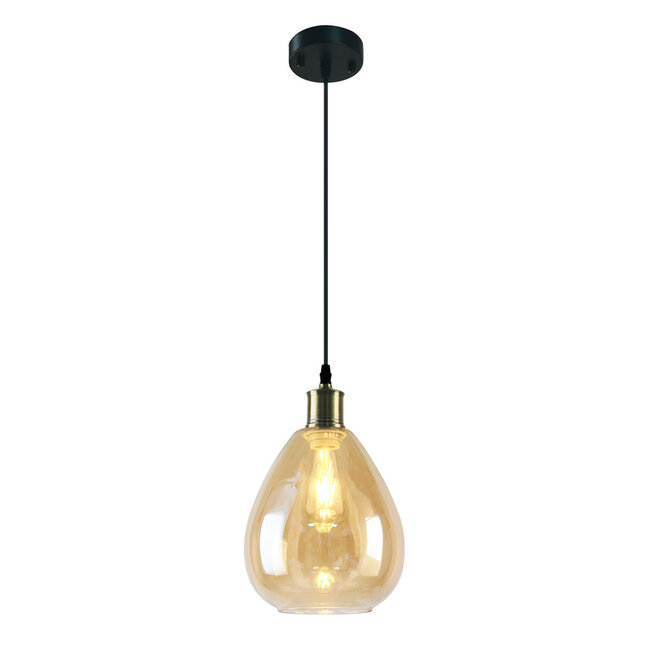 1-light pendant light Verona - domed round amber glass