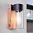 Stainless steel outdoor wall light Javi with wood effect