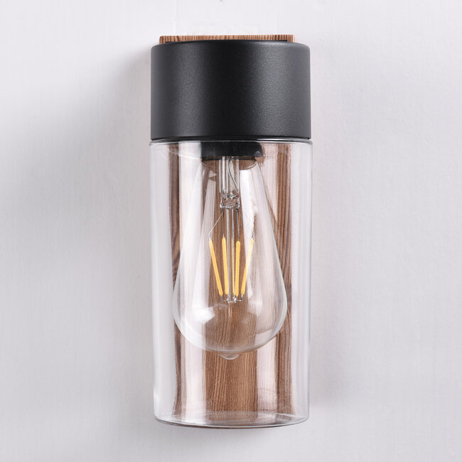 Stainless steel outdoor wall light in wood effect - Javi