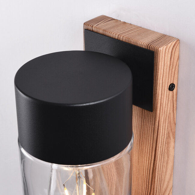 Stainless steel outdoor wall light in wood effect - Javi