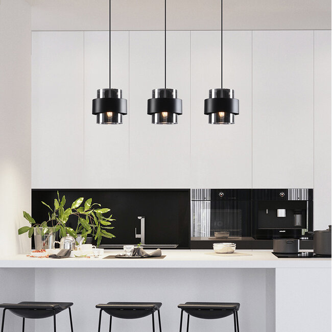 Modern pendant light black with smoked glass - Faey